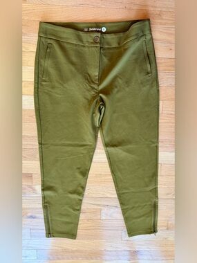 Betabrand Olive Green Slim Pants with Button Detail XL Womens